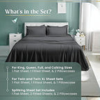 800 Thread Count Egyptian Cotton Sheets Queen Sheet Set Deep Pocket,100% Cotton Bed Sheets Queen Size Set, No Pill Soft & Comfy Naturally Cool Breathable Elasticated Sheet & Pillowcase Sets- Charcoal