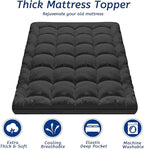 Full Size Mattress Topper for Back Pain, Cooling Extra Thick Mattress Pad Cover with 8-21 inch Deep Pocket, Plush Pillow Top Mattress Topper Overfilled with Down Alternative, Full Size, Black