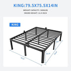 MAF 14 Inch King Metal Platform Bed Frame with Round Corner Legs, 3000 LBS Heavy Duty Steel Slats Support, Noise Free, No Box Spring Needed, Easy Assembly