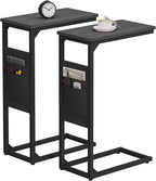 TUTOTAK C Shaped End Table, Side Table for Couch, Sofa Table with Storage Bag, TV Tray for Living Room, Bedroom, Black TB01BK0822