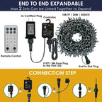 Decute 300LED Christmas Tree Lights Outdoor Indoor String Lights 108FT Extendable, 11 Modes 4 Colors Changing Waterproof Twinkle Fairy Lights Party Decor with Timer Remote(Warm White & 3 Multicolors)