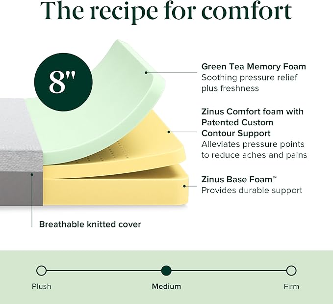 ZINUS 8 Inch Ultima Memory Foam Mattress [New Version], Full, Fiberglass Free, Medium Firm Feel, Breathable Airflow Memory Foam, Certified Safe Foams & Fabric, Mattress in A Box