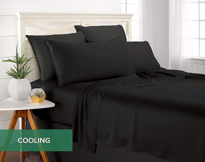 Twin Sheets by Pure Bamboo, Genuine 100% Organic Viscose Derived from Bamboo Bed Sheet Set, Luxuriously Soft & Cooling, Double Stitching, Lifetime Quality Promise (Twin, Black)