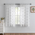 MYSKY HOME White Curtains for Bedroom 63 Inch Length Long Sheer Curtains for Kids Room Nursery Curtains with Grey Patched Design Rod Pocket Privacy Window Drapes Dining Room 52" x 63" 2 Panels