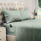 DREAMCARE Full Size Sheets Set - 4 Pcs Cooling Bed Sheets with Up to 15" Deep Pockets - Soft, Long-Lasting 100% Brushed Polyester with Side Pocket (Sage Green)