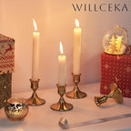 Gold Taper Candle Holder, Brass Candlestick Holders, Vintage Metal for Table Centerpieces Wedding Christmas Decor (Gold, 6 Pcs)