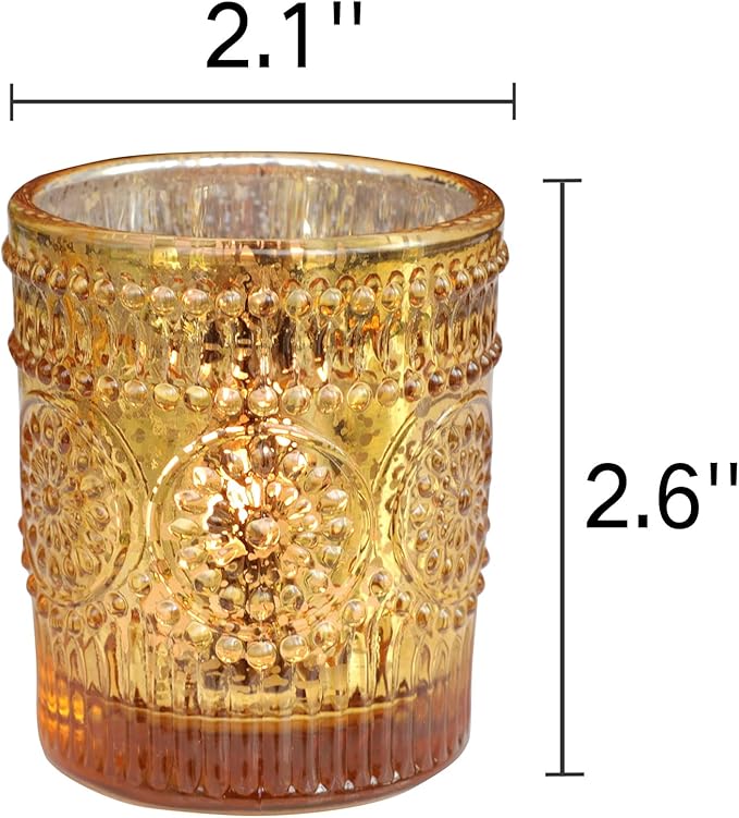 VOHO Gold Votive Candle Holders Set of 12, Gold Candle Holders Bulk for Wedding Table Centerpiece, Mercury Glass Tealight Candle Holder for Home Party Decoration (2.1'' x 2.6'', W/H)