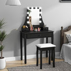 CHARMAID Vanity Set with Lighted Mirror, Makeup Table with 10 LED Dimmable Bulbs, 3 Lighting Sets, 3 Drawers, Bedroom Dressing Table Vanity Desk with Cushioned Stool for Women Girls (Black)