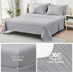 HYMOKEGE Light Grey Oversized Queen Comforter Set Seersucker 7 Pieces, All Season Luxury Bed in a Bag for Bedroom, Bedding Set with Comforter, Sheets, Pillowcases & Shams