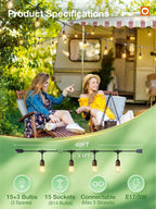 addlon 48 FT Outdoor String Lights Timer Control Commercial Grade Weatherproof 18 Edison Vintage Bulbs ETL Listed Heavy-Duty Decoration Christmas Lights for Patio Backyard Garden