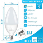 Sailstar Ceiling Fan Light Bulbs 60 Watt Equivalent, 5W Candelabra LED Light Bulbs, 500LM, Daylight 5000K, E12 Small Base Light Bulbs, B11 Type B Bulb for Chandelier, CRI 85, Non-dimmable, 3 Pack