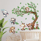 Jungle Animal Wall Stickers Forest Safari Wall Decals Kid Room Nursery Baby Bedroom Décor (Happy Animal Bending Tree)