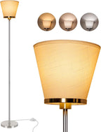 RUNTOP Floor Lamps for Living Room, Floor Lamp for Bedroom, Office, Tall Modern Standing Lamp, LED Floor Lamp with Foot Switch, 3 Color Temperatures 2700k 4000k 5000K, 9W LED Bulb, Linen Lampshade