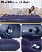 Twin Size Air Mattress for Inflatable - Portable Blue Blow Up Mattresses with Flocked top - Single Foldable Air Bed for Tent Camping Home Travel Backpacking