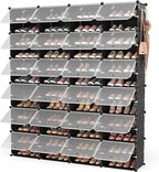 ROJASOP Shoe Storage Cabinet, 12-Tier Shoe Organizer 96 Pairs Extra Large Plastic Shoe Rack with Covers Portable Shoe Rack Organizer with Doors Big Shoe Rack for Closet Entryway Bedroom