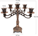 Metal Candelabra 5-Candle 10.1 Inch Tall Candle Holder Stick for Home Wedding Event and Party Festival,Red Bronze