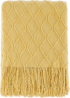 BOURINA Mustard Throw Blanket 50x60 Inches Throw Textured Solid Soft Sofa Couch Decorative Knit Blanket