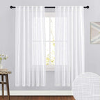 RYB HOME Linen Curtains Sheer - Half Privacy White Semi Sheer Drapes Light Airy for Bedroom Living Room Wedding Ceremony Study Office, 52 x 72 inch Long, 2 Pcs