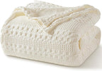 PHF 100% Cotton Waffle Weave Blanket King Size for Bed, Soft Lightweight & Breathable, All-Season Comfort, Luxury Aesthetic Woven Bedding for Home Decor, 108"x90", Ivory