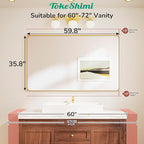 TokeShimi Brushed Gold Vanity Mirror 60x36,Bathroom Mirror Framed Aluminum,Tempered Glass,Rectangle Mirror for Bathroom,Shatterproof Bathroom Wall Mirror(Horizontal/Vertical)