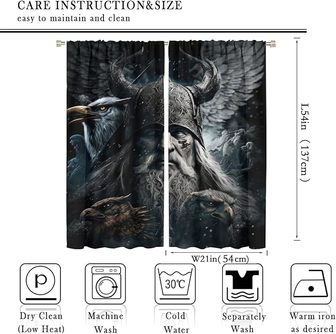Fantasy Norse Viking Curtains,Cool Gothic Vintage Vikings Mystical Symbol Eagle Window Treatments Thermal Insulated Rod Pocket Blackout Drapes for Bedroom 2 Panels 54L x 21W