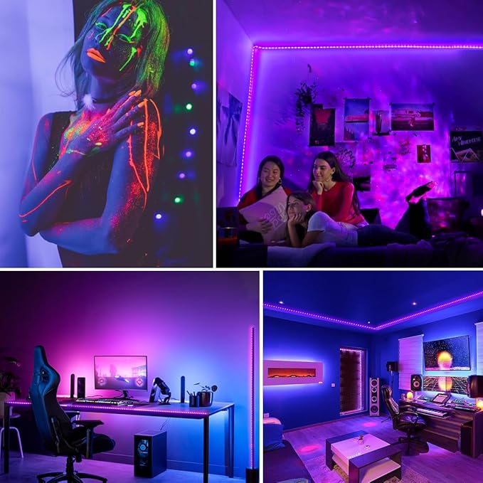 Upgraded 33ft/10M LED Black Light Strip Set with Remote, 600 LEDs, 12V Self-Adhesive Dimmable Black Light Fixture, for Dance Parties, SMD2835 LED Lamp Beads, Non-Waterproof