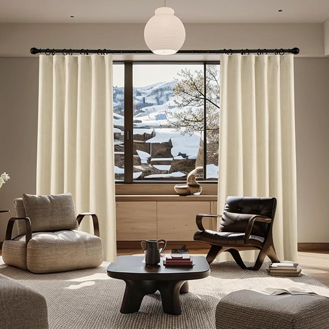 KangBang Room Darkening Curtains 108 Inches Long, Farmhouse Patio Sliding Door Blackout Curtains for Living Room Hall Large Windows, Back Tab Loop Pocket Drapes(2 Panels, 84x108, Natural Beige)