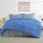 HEVUMYI Royal Blue & Light Grey Queen Comforter Set - 7-Piece All Season Bed in a Bag Queen, Ultra Soft Bedding Set with Comforter, Flat Sheet, Fitted Sheet, Pillowcases, Pillow Shams, Royal Blue