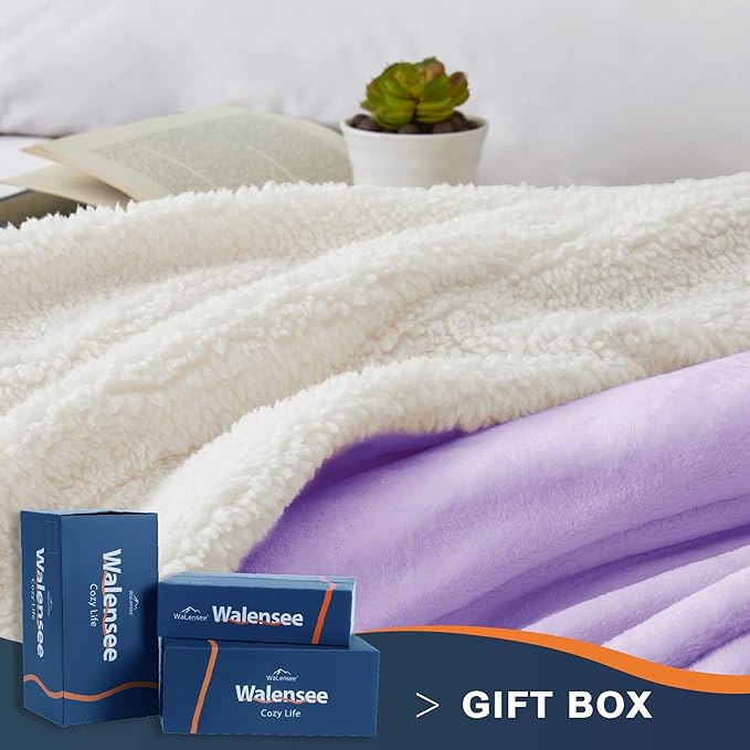 Walensee Sherpa Fleece Blanket (Twin Size 60”x80” Lavender) Plush Throw Fuzzy Super Soft Reversible Microfiber Flannel Blankets for Couch, Bed, Sofa Ultra Luxurious Warm and Cozy for All Seasons