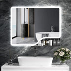 36"x 28" LED Bathroom Mirror with Shelf, Wall-Mounted Backlit Vanity Mirror with Lights, Smart Bathroom Mirror with 3 Colors, Anti-Fog, Stepless Dimmable, Memory (UL, ETL)