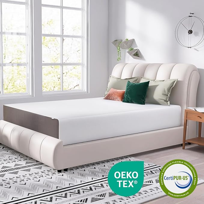 Amazon Basics Memory Foam Mattress, Soft Plush Feel, California King, White/Grey, 84 x 72 x 12 inches (LxWxH)
