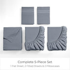 Mellanni Split King Sheets Set - 5 PC Iconic Collection Bedding - Hotel Luxury, Extra Soft, Cooling Bed Sheets - Wrinkle, Fade, Stain Resistant (Split King, Mineral Gray)