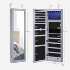 SONGMICS 6 LEDs Mirror Jewelry Cabinet, 47.2-Inch Tall Lockable Wall or Door Mounted Jewelry Armoire Organizer with Mirror, 2 Drawers, Christmas Gift, 3.9 x 14.6 x 47.2 Inches, Gray