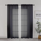 Chyhomenyc Black Sheer Curtain 72 Inches Length 2 Panels, Voile Top Dual Rod Pockets Light Filtering Airy Window Treatment Drapes for Living Room/Bedroom, Each 42Wx72L