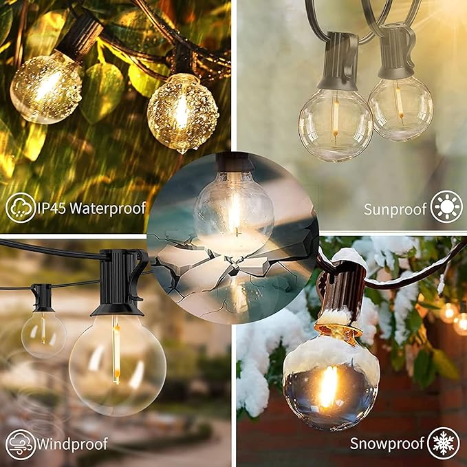 Svater Outdoor String Lights 150 FT, Patio Light with 78 Shatterproof LED Bulbs, Outside Plastic Hanging G40 Globe Lights for Cafe Market Bistro Backyard, Dimmable Warm White 2700K