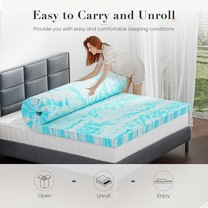 DUMOS Memory Foam Mattress Topper Full, 3 Inch Thick Gel Infused Bed Toppers for Full Size Bed, Cooling Soft Mattress Pads for Sleeper Sofa, RV, Camper, CertiPUR-US Certified, Blue