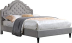 HomeLife Premiere Classics 51" Tall Platform Bed with Cloth Headboard and Slats - Queen (Light Grey Silver)