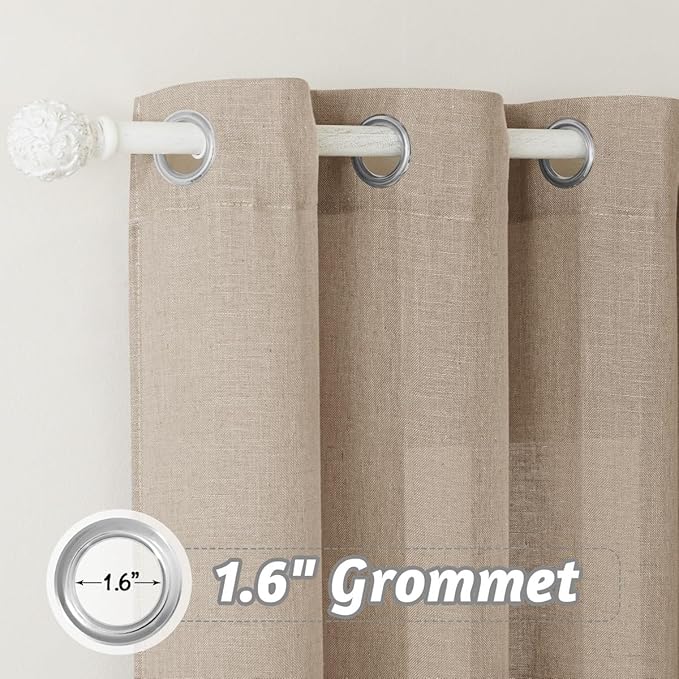 RYB HOME Linen Semi Sheer Curtains - Light Filtering Wrinkle Resistance Breathable Window Treatments Natural Fabric for Living Room Bedroom Kitchen, W 100 x L 108 inch, Khaki, 1 Panel