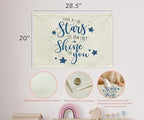 Boho Rectangular Banner Flag Wall Sign Decor Gift for Boy Girl Kids,Nursery Baby Room Above Crib Bedroom Playroom Living Room Wall Decor-Look At the Stars See-Baby Shower Birthday Christmas Gift