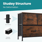 OLIXIS 5 Drawer Dresser Nightstand Classic Rust Brown, Wooden Top Metal Frame Fabric Storage Organizer for Bedroom Living Room Entryway, Wide TV Stand Closet Chest Furniture