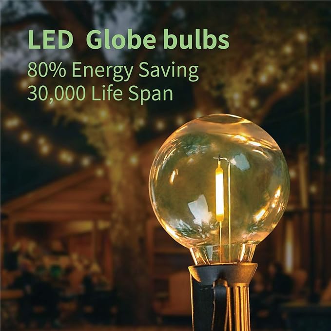 Meconard DC 3V Low Voltage, Solar Replacement Bulbs for G40 outoodr String Lights, Shatterproof 1W LED Bulb, E12/C7 Candelabra Screw Base, Warm White 2200K, 25Pack