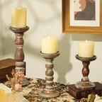 Wood Pillar Candle Holder: 3Pcs Rustic Candle Holders for Pillar Candles Wood Candle Holders Distressed Wooden Farmhouse Large Candle Holder for Fireplace Table (Brown, 6", 8", 12")