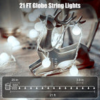 Globe String Lights Battery Operated - 21 Feet 60 Led Twinkle Fairy Lights, 8 Modes with Remote Mini Globe Lights for Indoor Outdoor Bedroom Party Wedding Garden Christmas Tree Decor, Pure White