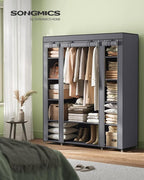 SONGMICS Closet Wardrobe, Portable Closet for Bedroom, Clothes Rail with Non-Woven Fabric Cover, Clothes Storage Organizer, 59 x 17.7 x 69 Inches, 12 Compartments, Gray ULSF03G