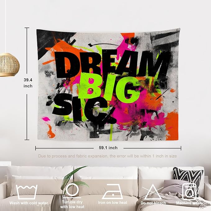 Batmerry Aim High Reach For Stars Tapestry, Be Ambitious Believe In Yourself Wall Art Hanging Decoration Polyester Fiber White Ruffled Around for Dorm Room Bedroom Living Room, 39.1x59.1 inches