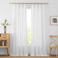 RYB HOME Long Semi Sheer Curtains for Living Room 120 inches Long, Thick Woven Fabric Durable Privacy Protection Drapes for Sliding Glass Door, White, W 52 x L 120 Inch, 1 Pair