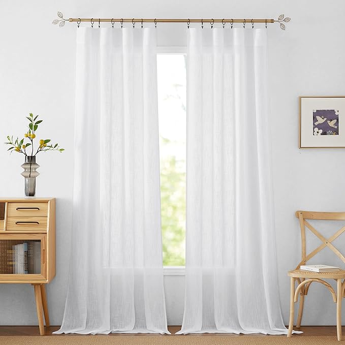 RYB HOME Extra Long Curtains 108 inches Long, Rod Pocket Breathable White Sheer Drapes for Living Room Bedroom Dining Floor to Ceiling Window, W 52 x L 108, 2 Panels
