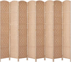 RHF 6 Ft. Tall Extra Wide-Diamond Weave Fiber Room Divider, 8 Panel Room Divider/Screen,Room Dividers and Folding Privacy Screens 8 Panel&Room Dividers and Folding Privacy Screens-Natural, 8 Panel