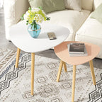 BAMEOS Bamboo Nesting Triangle End Table,Set of 2 Coffee Table Modern Minimalist Side Table for Living Room (White & Pink)