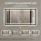 Bathroom Mirrors with Lights, 55x28 Inch Black Framed Gradient Front and Backlit LED Vanity Mirror, 3 Colors Dimmable CRI>90, IP54 Enhanced Anti-Fog Smart Mirror